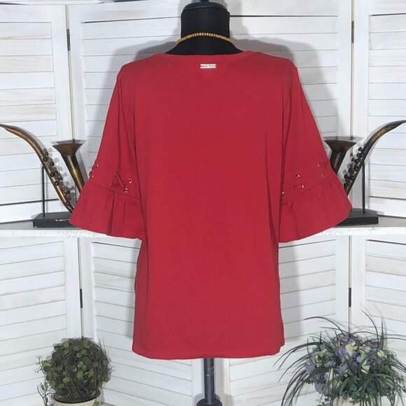 Michael Kors Modal Casual Tunic Blouse Bell Sleeves Side Slits Red sz L - Picture 10 of 12